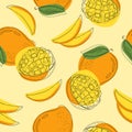 Seamless pattern with mango. ÃÂ¡ontinuous line hand drawn illustration.